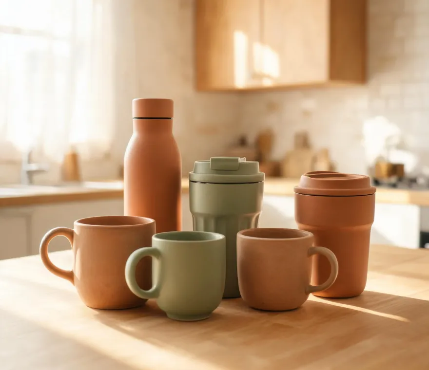 Hydro Flask insulated drinkware on a bright kitchen table