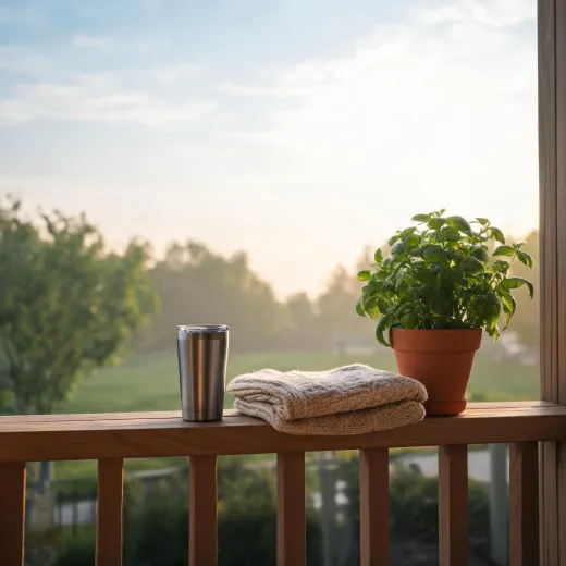 Coffee mug on porch rail