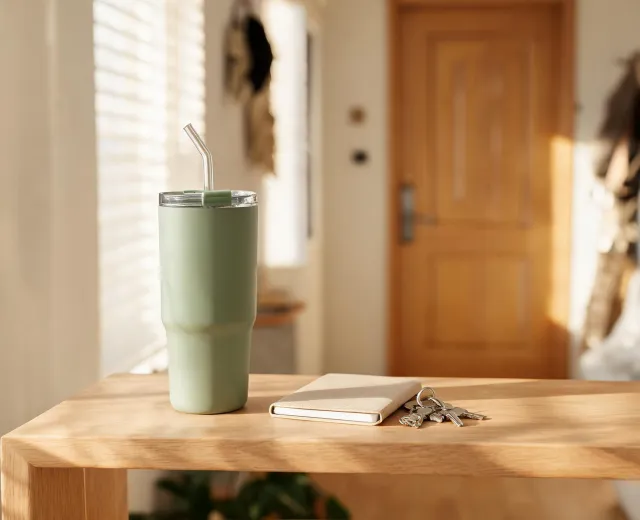 Insulated travel tumbler with straw lid